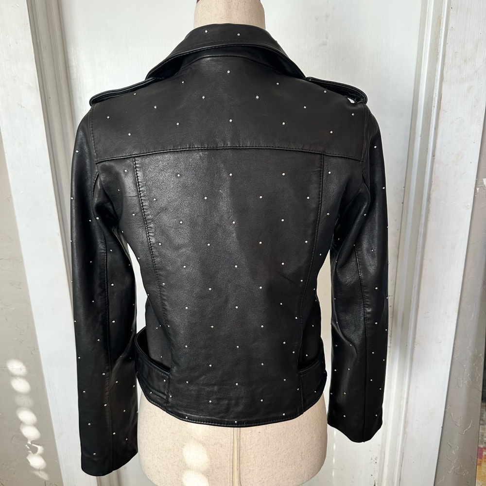 AllSaints Studded Balfern Black Sheep Leather Biker Moto Jacket Size 6 Womens - Picture 4 of 7
